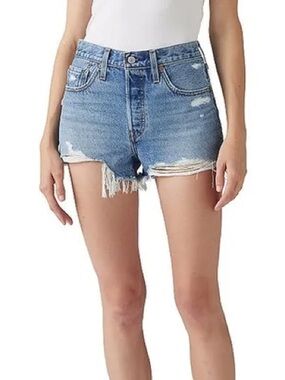 Levi’s High-Rise Light Blue Distressed Denim Shorts